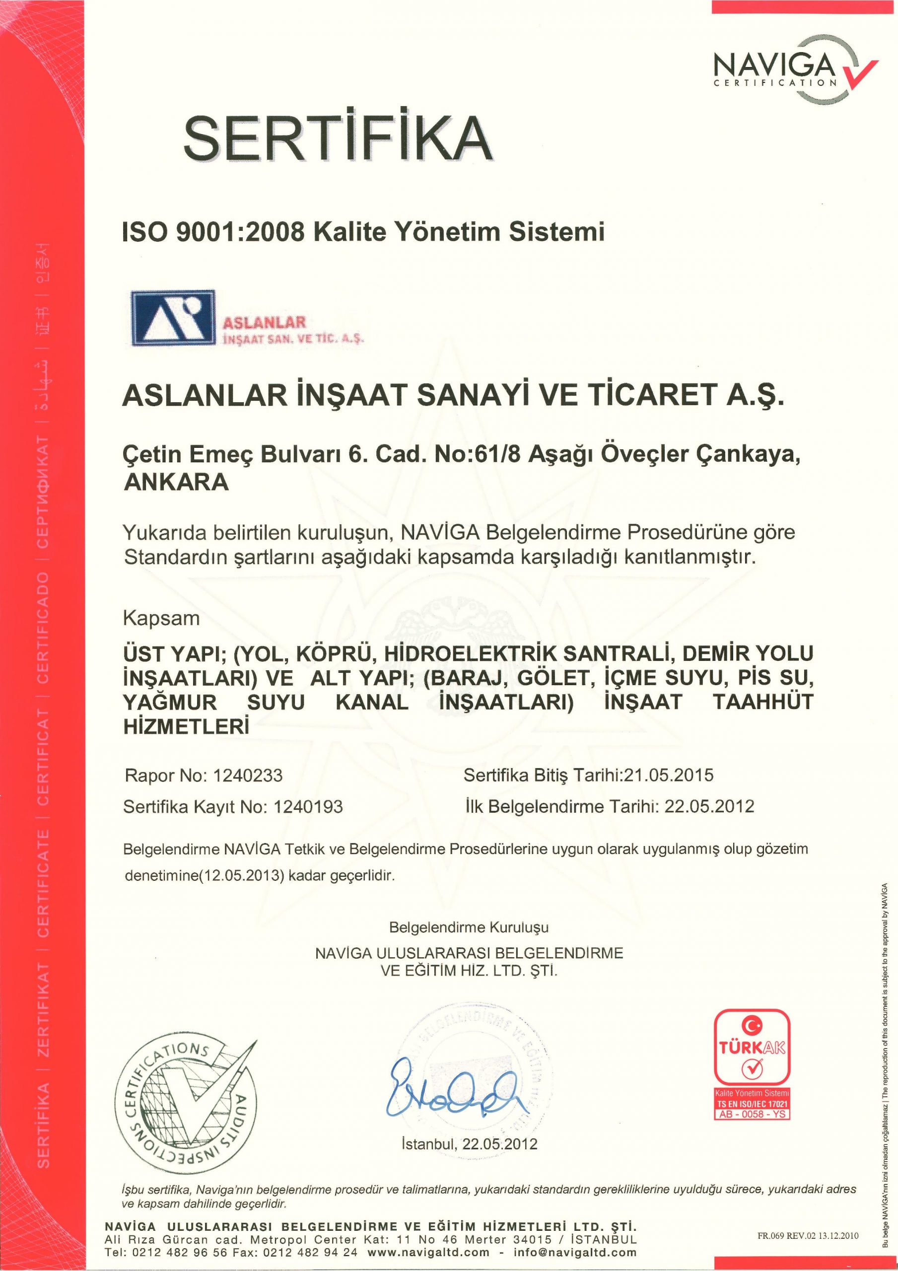 İSO 9001:2008 Kalite Yönetim Sistemi